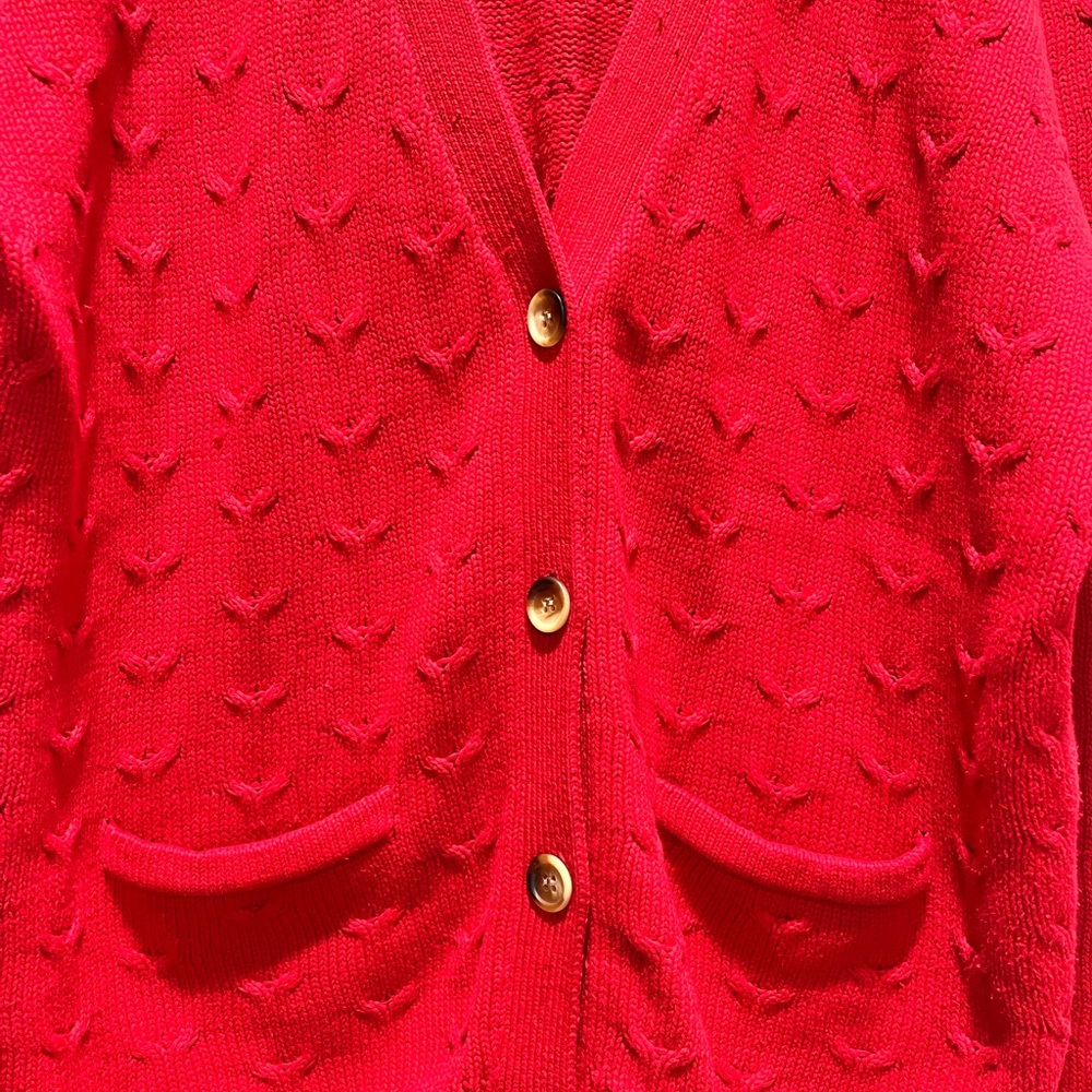 Women's Red Vintage Charter Club, Large Size Button‎ Cardigan.100% Cotton - Picture 4 of 10